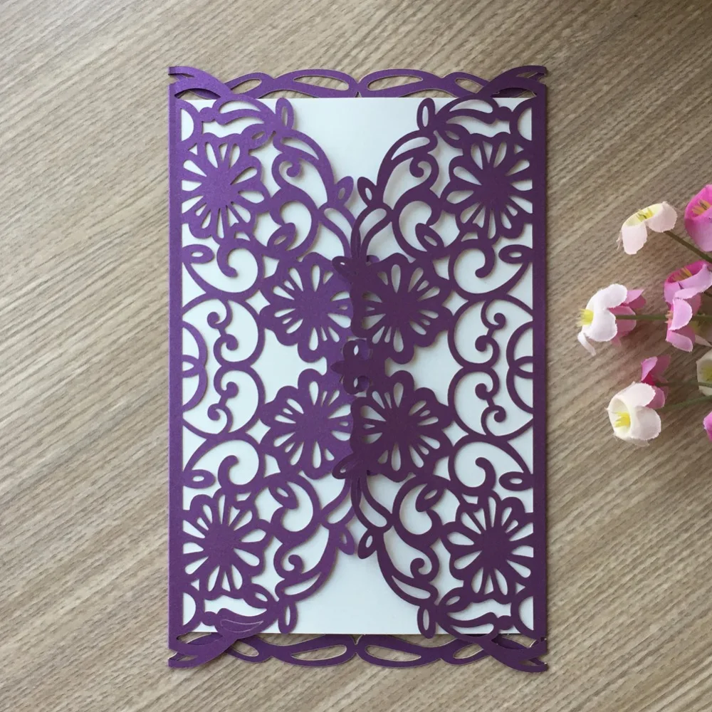 50 шт. изящные розовые цветы две складки лазерная резка карман оптовая продажа