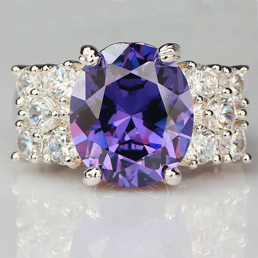 Яйи женские модные ювелирные изделия кольцо Фиолетовый серебряные Цвет