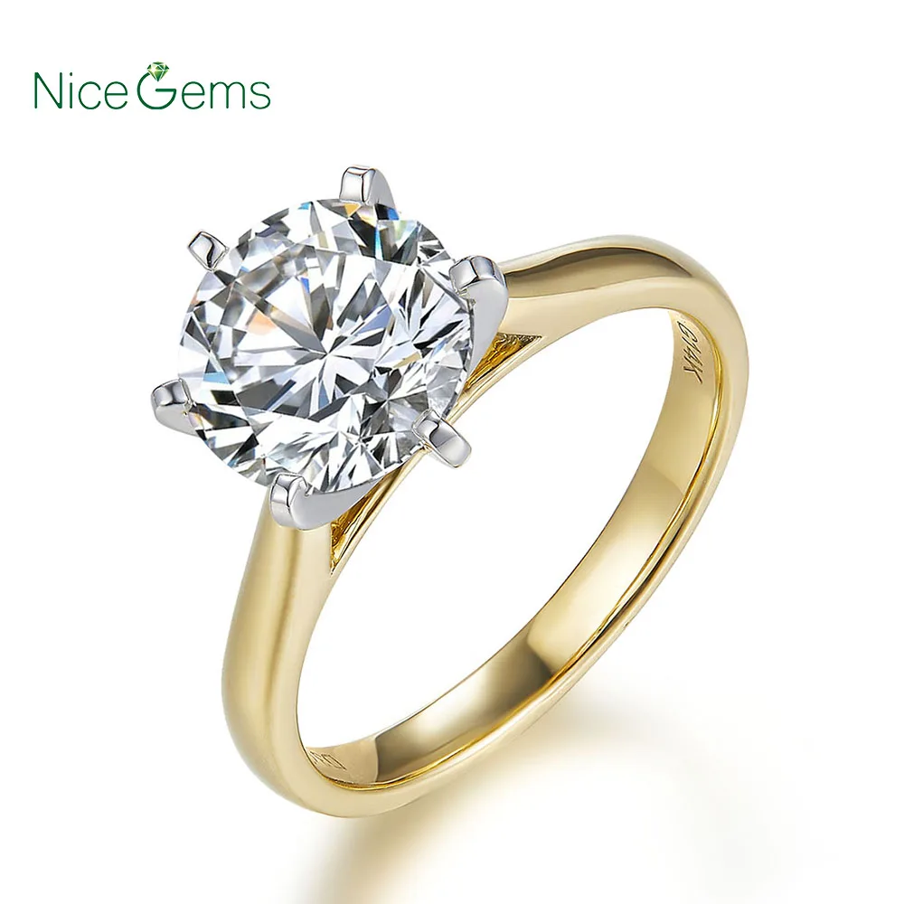 Женское Обручальное Кольцо NiceGems 14K 585 двухцветное Золотое моиссанитовое кольцо