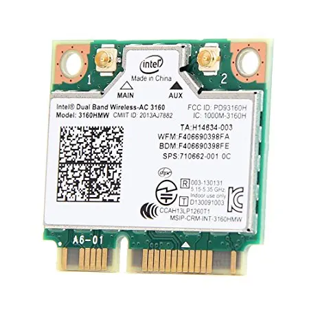 

New For Intel Dual Band Wireless-AC 3160 3160HMW 802.11ac Wifi For Bluetooth 4.0 Half Mini PCI-e Card For HP SPS:710662-001