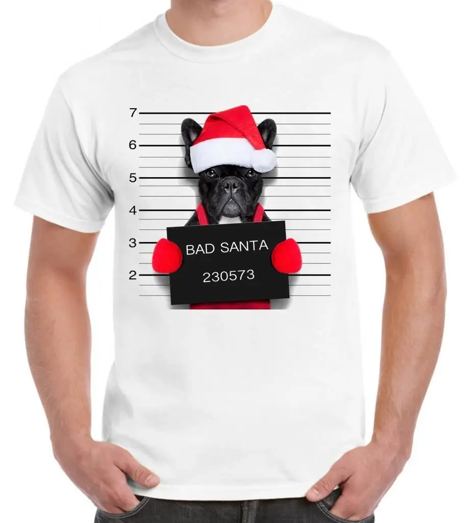 

New 2019 Fashion Hot Mens T-Shirt Cotton Bad Santa Pug Dog Men'S T-Shirt - Father Christmas Gift Present Xmas Dogs T Shirts