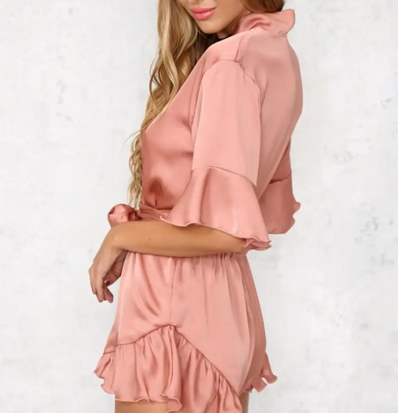 Женский комбинезон с Сатиновыми оборками короткий пляжный глубоким треугольным