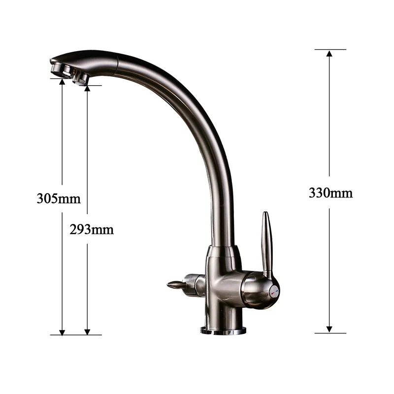Brushed Nickel Color Поворотный питьевой воды Кухня смесители 360 градусов вращения с очистки воды Особенности двойной HandleF три потока 3 Way фильтр - Цвет: Brushed Nickel Color