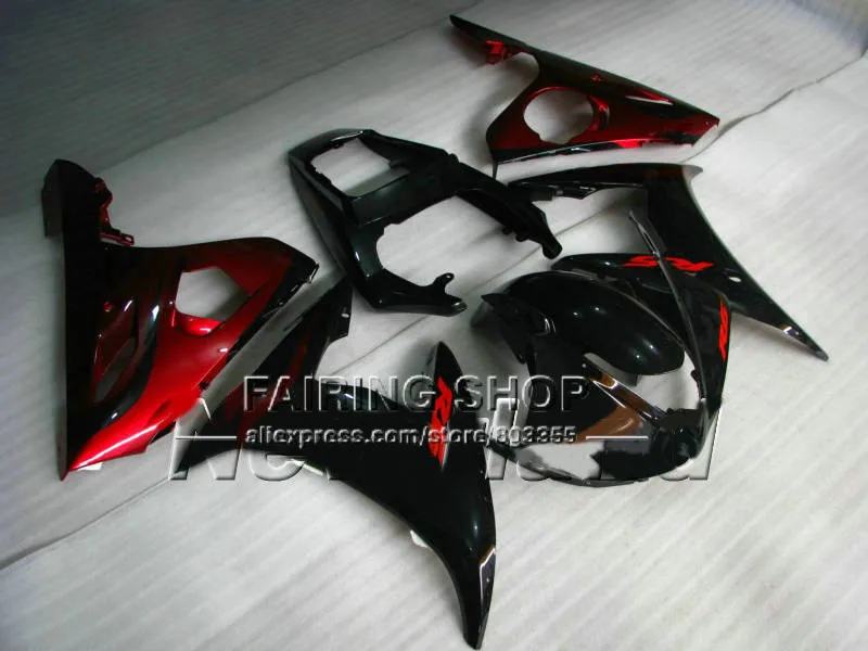 Красный Пламя в черном мотоцикле Обтекатель Набор для YAMAHA YZFR6 2003 2004 2005 обтекатели