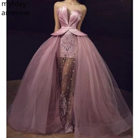 2021 new arrival formal sexy pink evening sweetheart none ball gown sleeveless floor length tulle natural simple robe de soiree