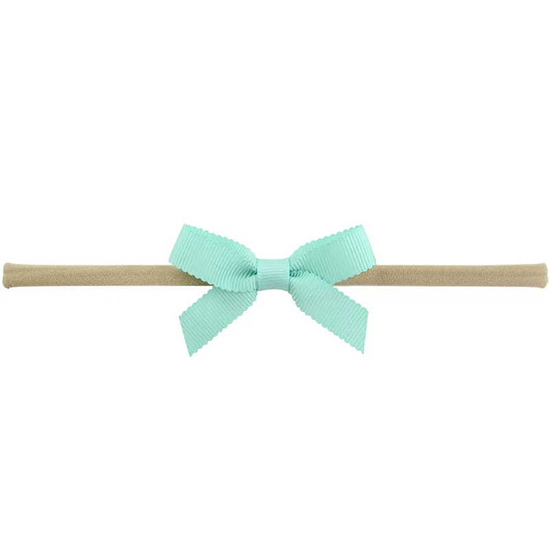 34 Light Blue green Маленькая лента с бантом для маленьких детей, тонкая нейлоновая повязка на голову, ободки для девочек, эластичные повязки на голову для новорожденных, аксессуары для волос - Цвет: 34 Light Blue green