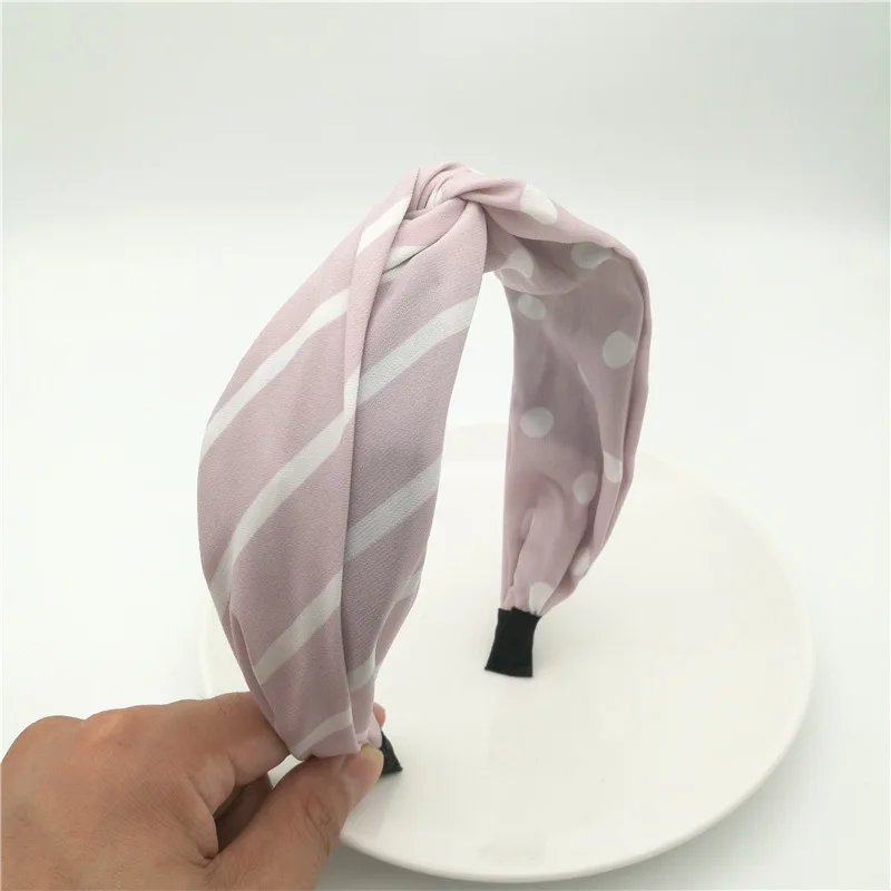 Популярная женская повязка на голову; сезон весна-осень; Винтажные эластичные резинки для волос с перекрестным узлом; мягкая однотонная широкая лента для волос в горошек для девочек; аксессуары для волос