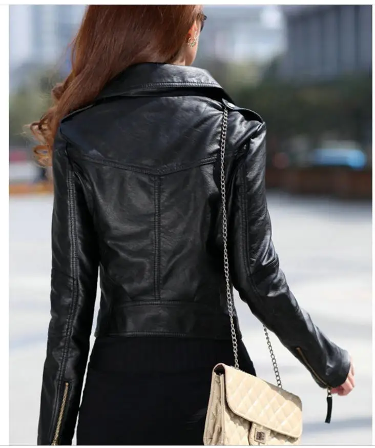 Leather 2018 PU Jacket Women Slim Biker Motorcycle Soft Outwear Faux Zipper Jackets Spring Ladies Coats 201832 | Женская одежда