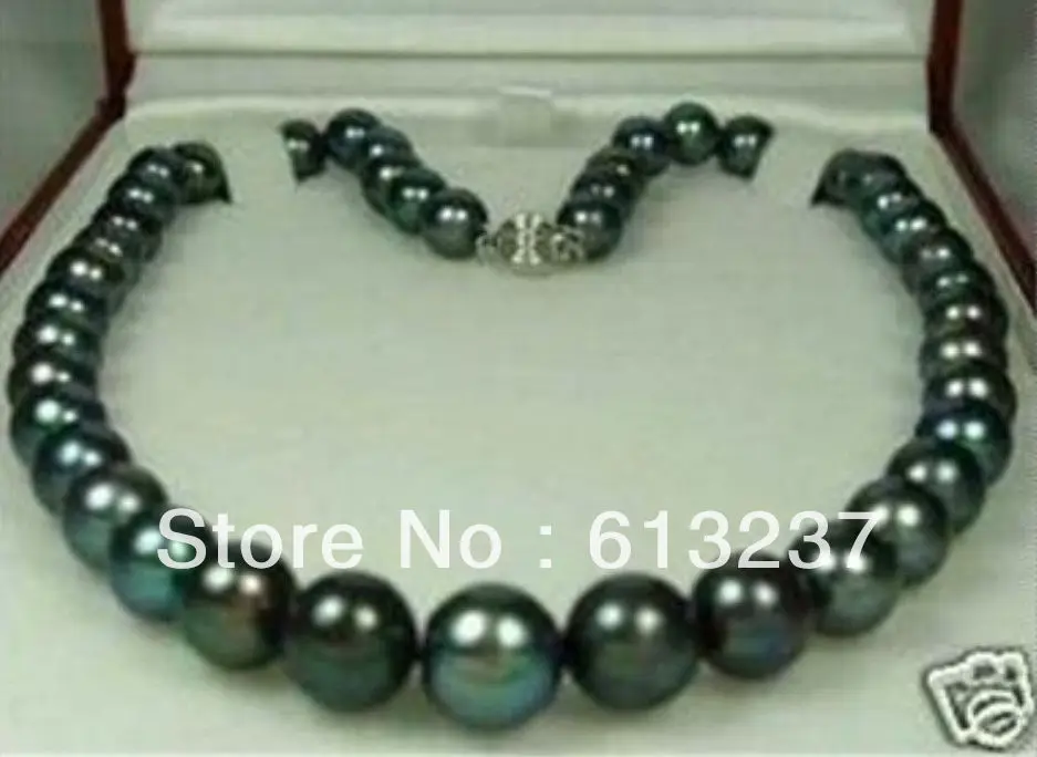 Природный 9-10 мм черный пресноводным культивированным круглый жемчуг ожерелье