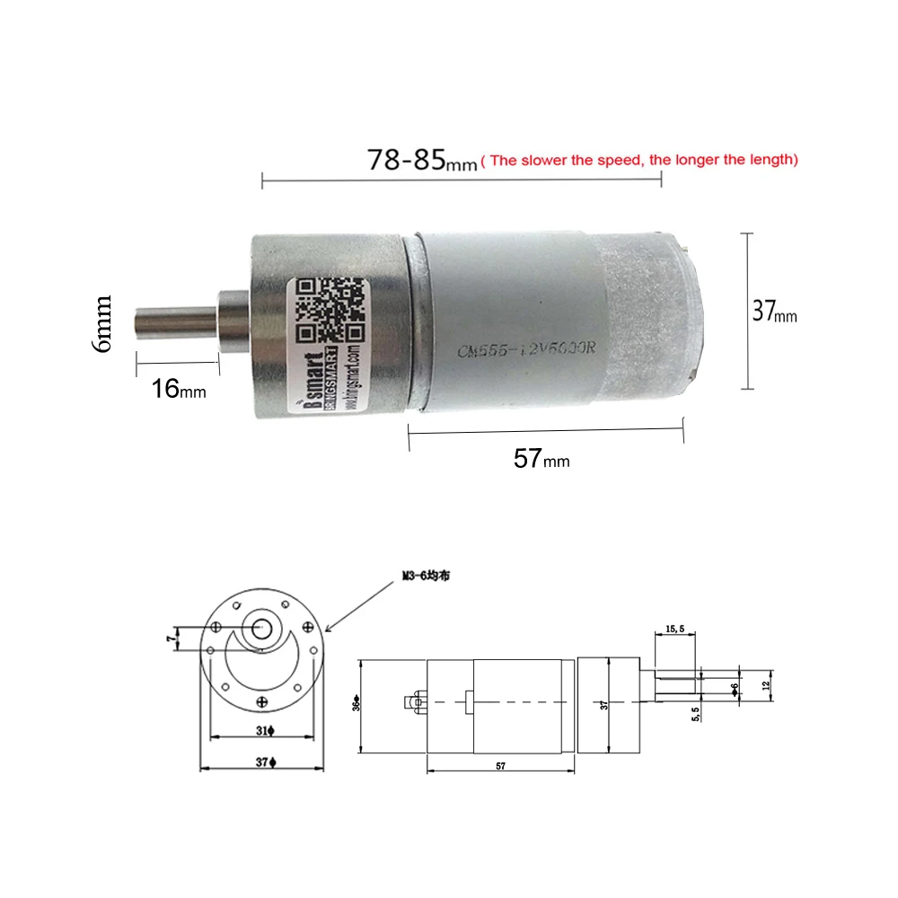 Bringsmart 37GB555 Шестерни мотор-редуктор 12v Мини Электрический мотор редуктора 24v все металлические Шестерни s Реверсивный мотор-редуктор с высоким крутящим моментом