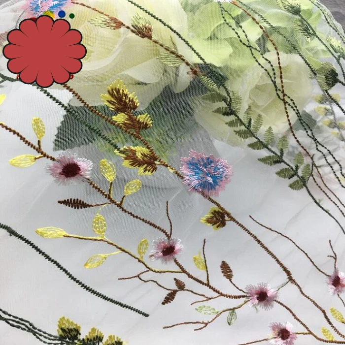 Ткань вышитая Марля зеленая трава цветок для ручной работы Швейные материалы