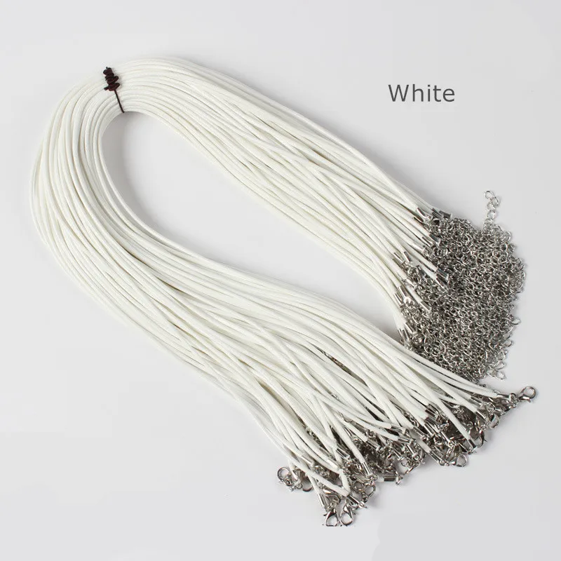 10pcs white cord 18 дюймов вощеный хлопковый шнур для ожерелья с застежкой "Лобстер" 2 дюйма удлиненная цепочка кожаный шнур для изготовления ювелирных изделий своими руками HK143 - Цвет: 10pcs white cord