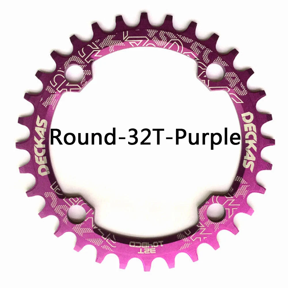 Round-32T-Purple Deckas круглая узкая широкая цепь MTB горный велосипед 104BCD 32T 34T 36T Запчасти для зубной пластины - Цвет: Round-32T-Purple