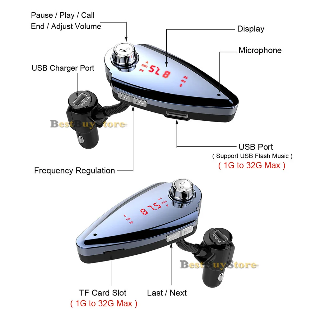 Комплект громкой связи AGETUNR для автомобиля Bluetooth fm передатчик mp3 плеер 5 в 2 1 А USB