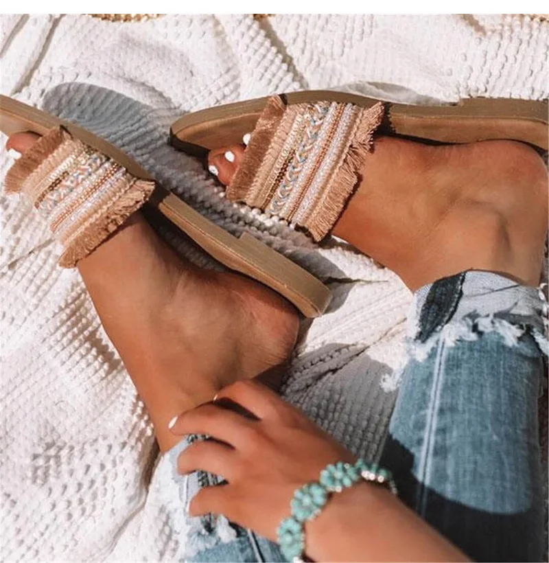 Женские шлепанцы; Новинка года; летние сандалии в римском ретро-стиле; повседневная обувь на плоской подошве; женские шлепанцы без застежки; женская обувь размера плюс; Sandalias mujer