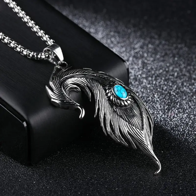 Большое мужское ожерелье кулон из перьев нержавеющая сталь хип-хоп ювелирные