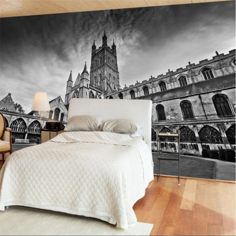 Большие пользовательские обои с черно белой панорамой архитектурный фон для