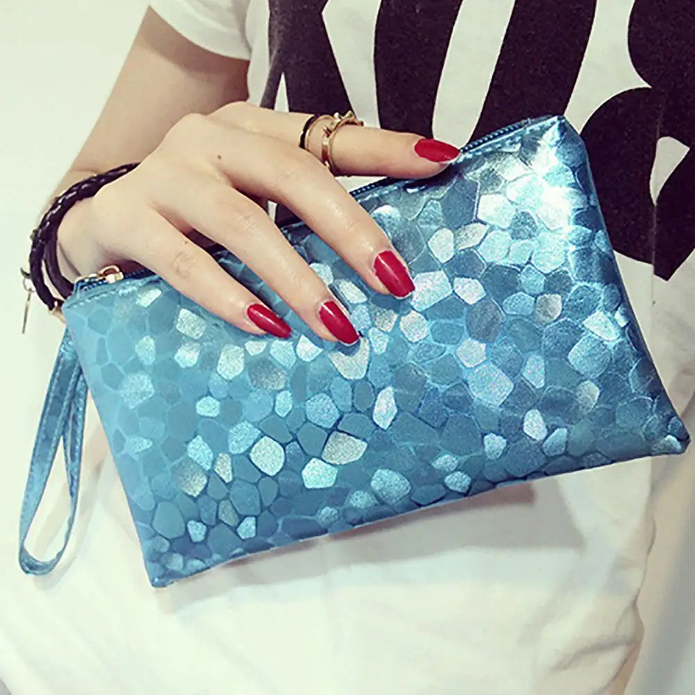 

Women's Glitter Faux Leather Wristlet Clutch Purse Travel Toiletry Makeup Bag