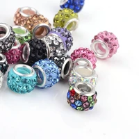 100pc polymer clay rhinestone european beads large hole beads rondelle with brass cores mixed color 10x7mm hole 5mm