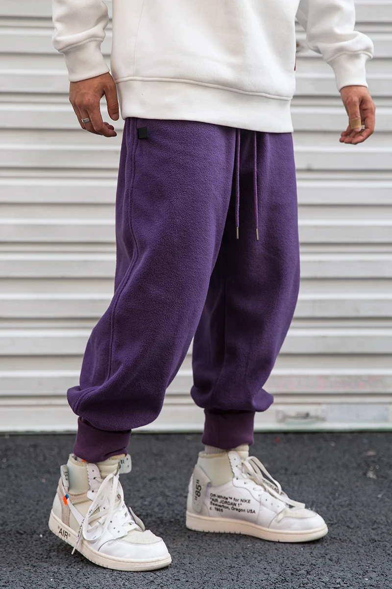 CHINISM чистый цвет Jogger спортивные брюки мужские с эластичной талией флисовый плед