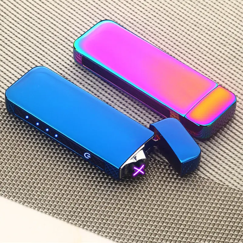 Электронная сигаретная зажигалка с отпечатком пальца, USB, ветрозащитная двойная дуговая электрическая зажигалка, плазменная турбо металлическая зажигалка, подарок на день отца