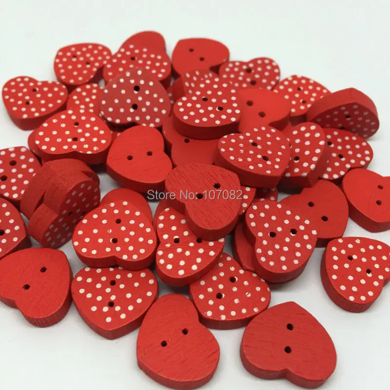 200 шт. с изображением точек деревянного сердца пятнистый кнопки красный 2