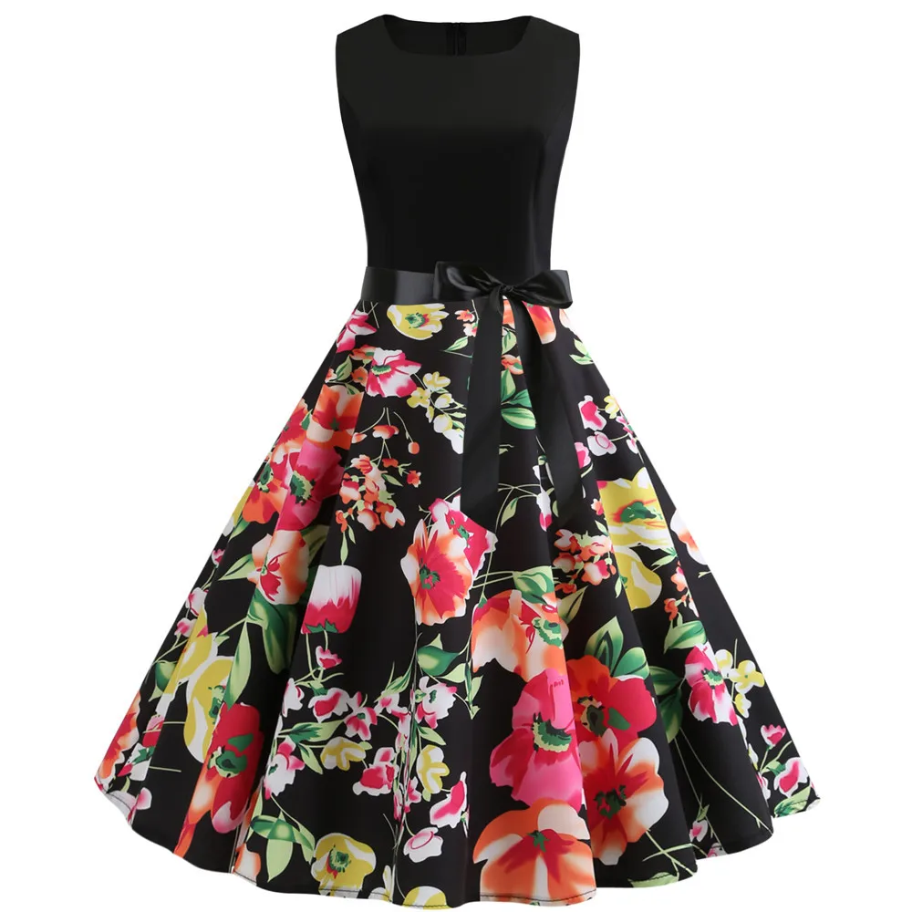 Женское винтажное платье на молнии ТРАПЕЦИЕВИДНОЕ ПЛАТЬЕ с цветочным принтом и