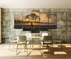 Домашний Декоративный холст HD Печатный 5 панель Sunrise Tree пейзаж фото картины модульные фотографии современный настенный художественный постер рамка