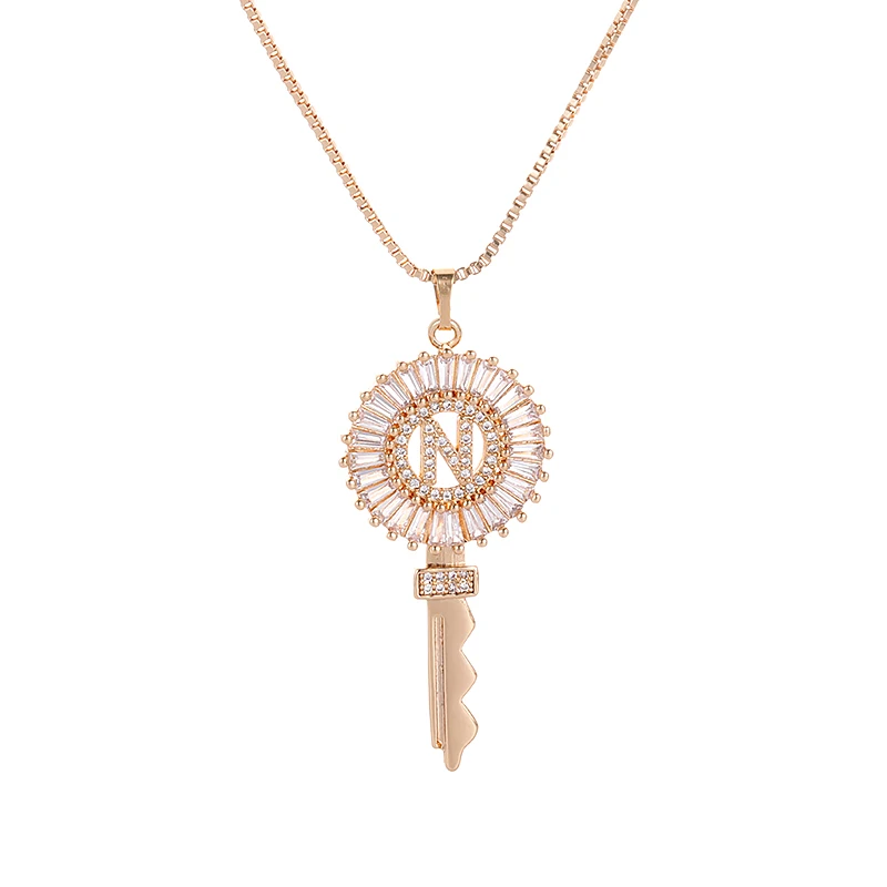 Fashion Hollow Letter Key Shape Pendants Necklaces Chain Cuprum Zircon Gold Color Pendant Necklace Women Gifts Jewelry | Украшения и