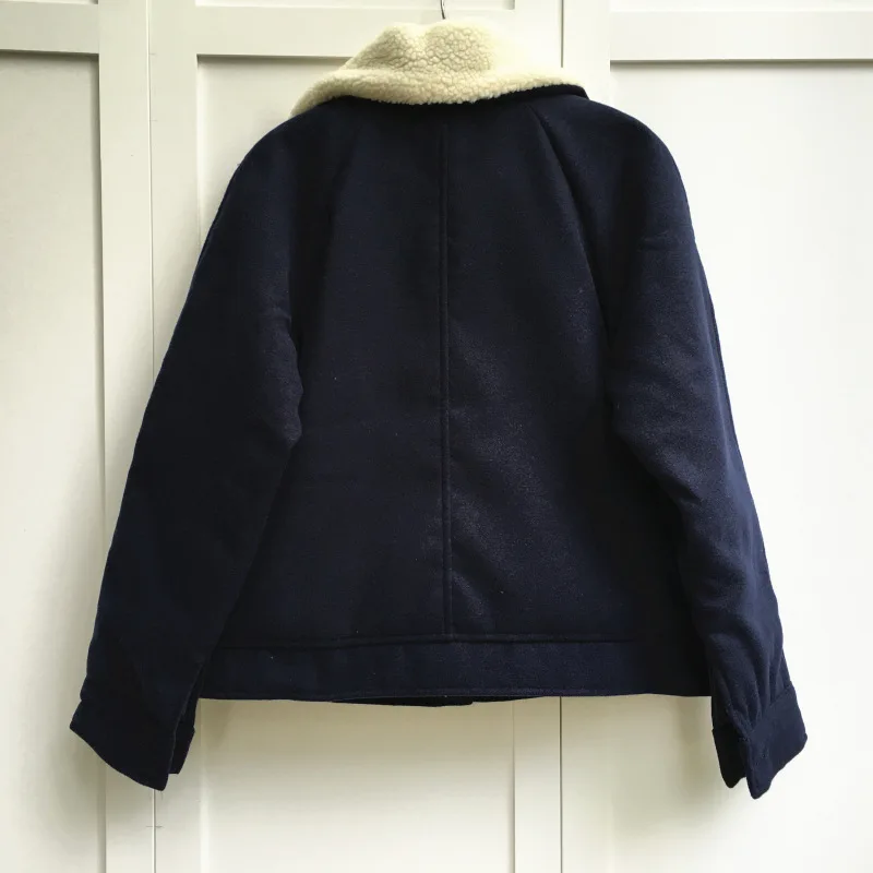 Japan fashion Harajuku Lamb Leather Buckle Collar Clip Cotton Wool Coat Jacket Motorcycle Thickening Winter Women Parkas | Женская
