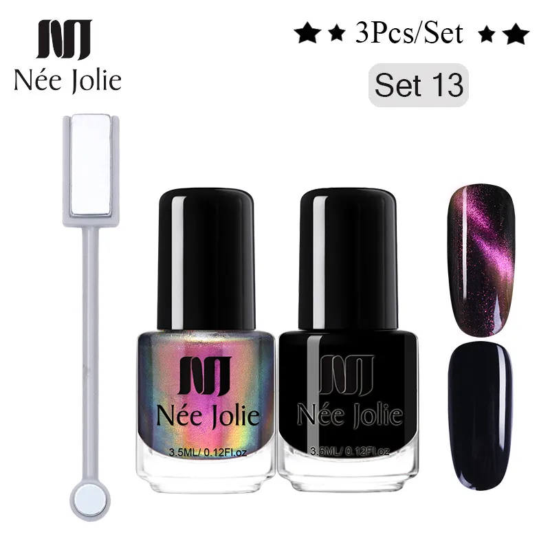 3pcs-013 NEE JOLIE 1 бутылка голографический лак для ногтей с эффектом «кошачий глаз» Хамелеон для использования с магнитом кошачьи глаза замачивают лак для ногтей 22 цвета для дизайна ногтей - Цвет: 3pcs-013