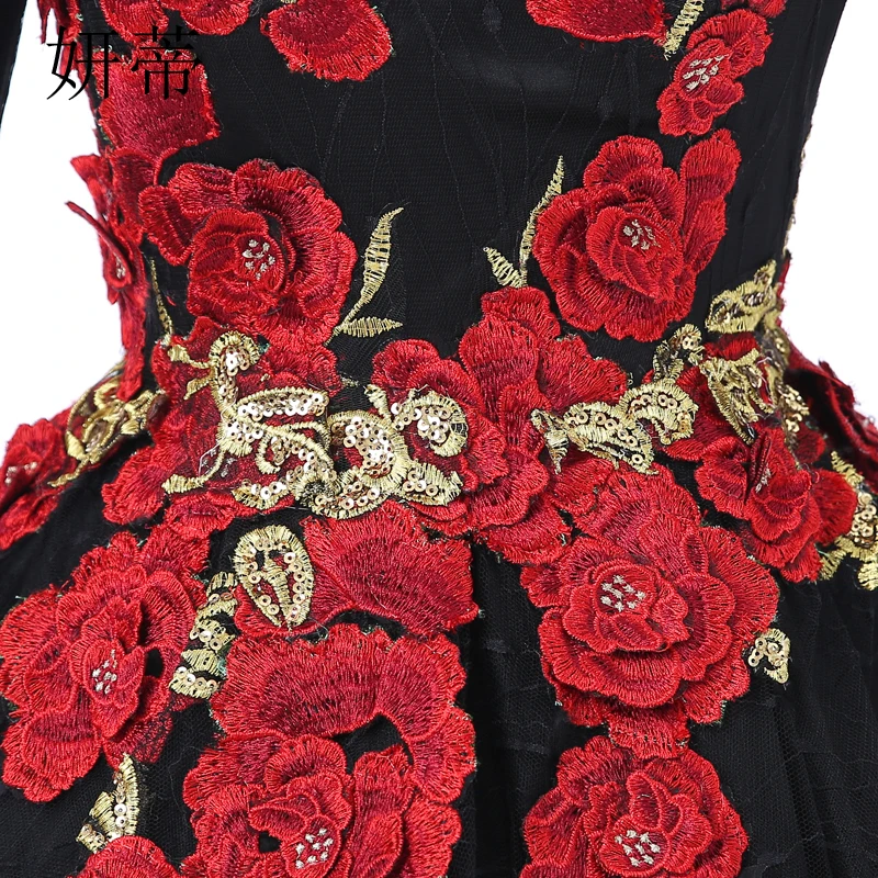 Винтажное черное кружевное бальное платье с длинным рукавом для выпускного