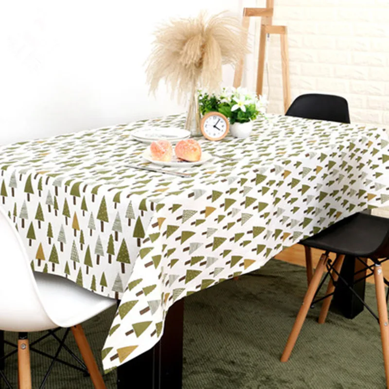 Скатерть из хлопка и льна с принтом лесные треугольные елки ручной работы 170104I |