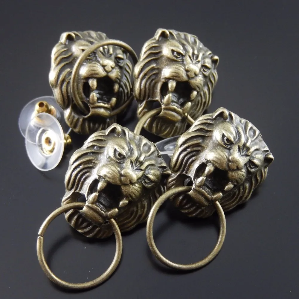 16 шт. Винтаж Лев Серьги заклепки+ хлопок Для женщин Рок Стиль Jewelry Талисманы старину Бронзовый сплав ювелирных изделий животного Форма 34813
