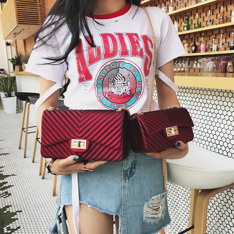 Летняя женская мини-сумка из силикагеля с цепочкой бриллиантами плетеная