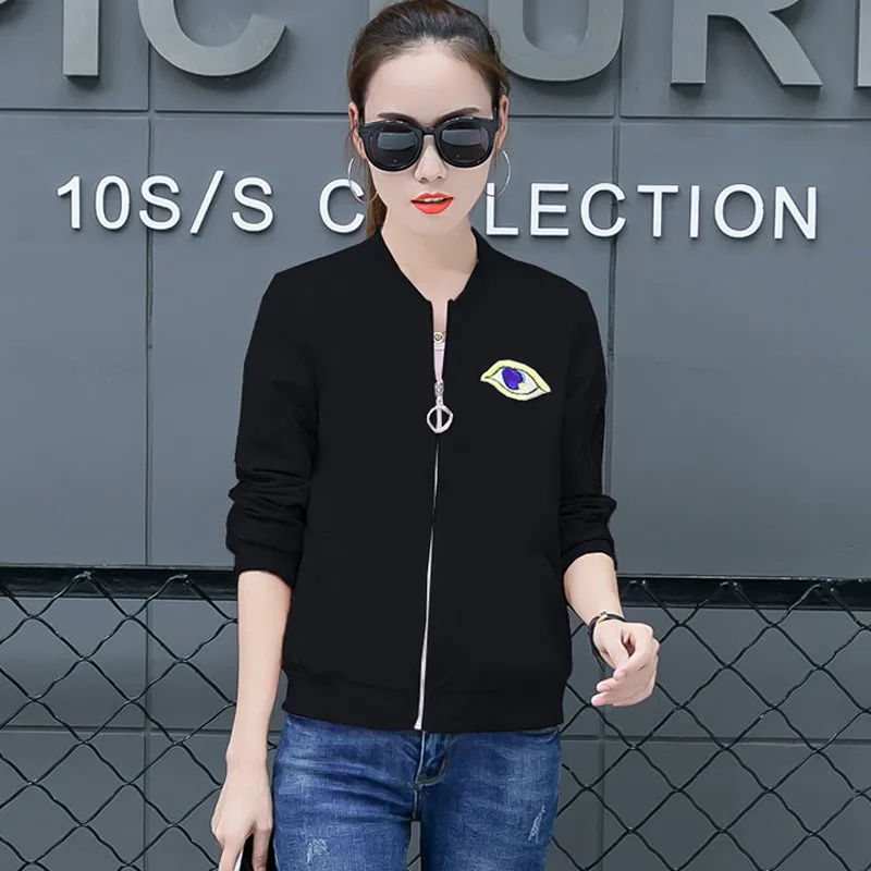 Women Bomber Jacket 2018 Fall Female Embroidered Coat Lady Fashion Casual Long Sleeve Eyes Bordadas Jaqueta Mujer | Женская одежда