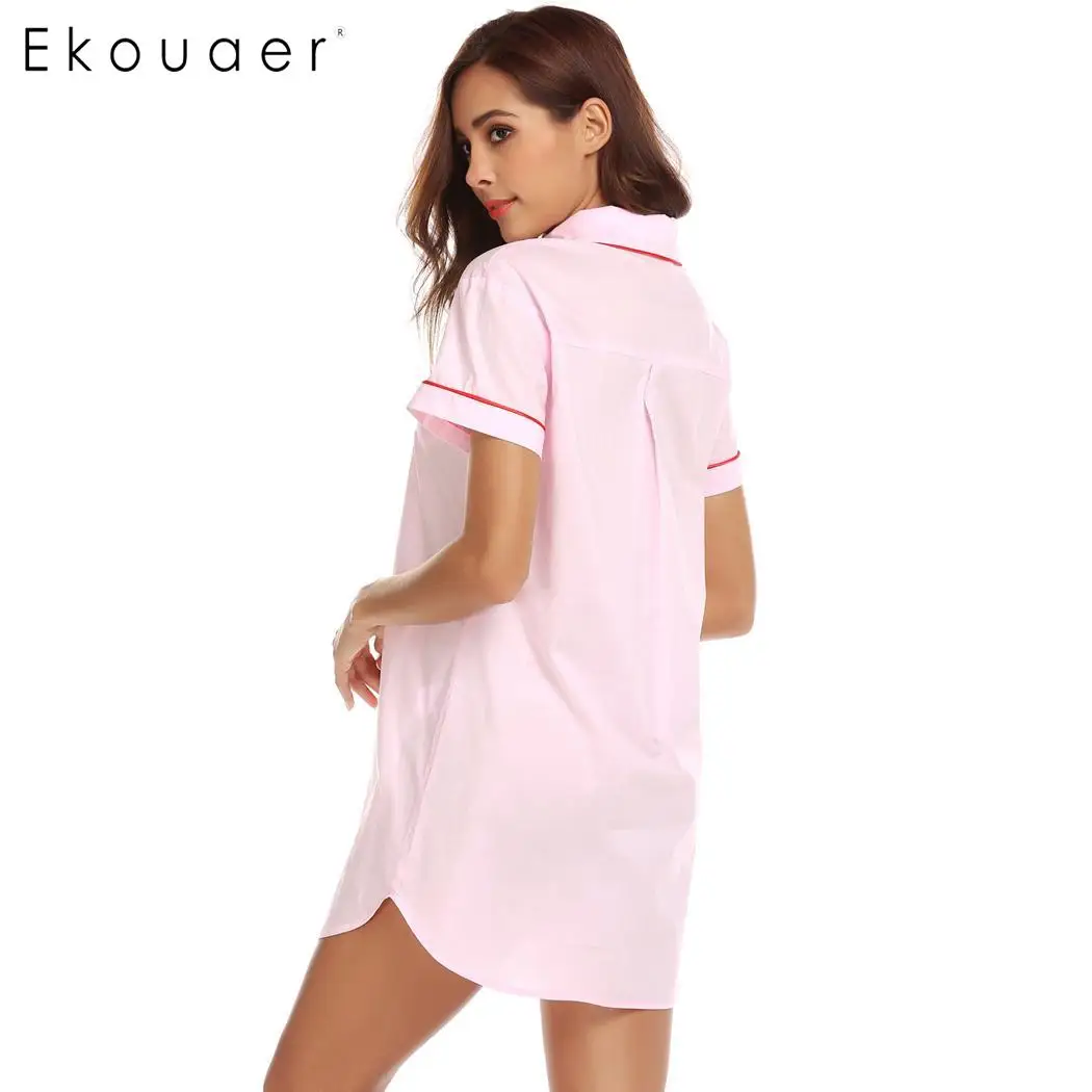 Ekouaer Для женщин 100% пижамы с коротким рукавом Ночная рубашка бойфренда трусы