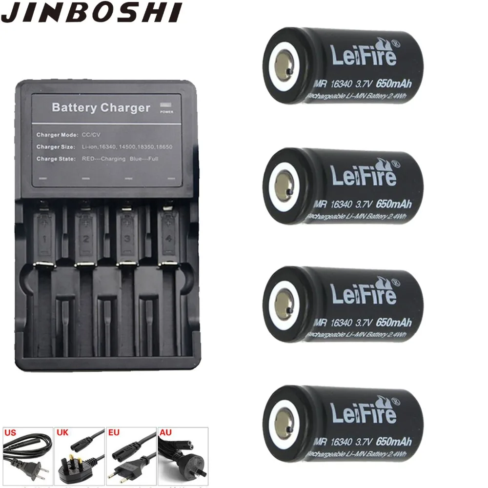 4 шт 3 7 V 650Mah аккумуляторная батарея 16340 для фонарика + 1 14500 18650 18350 литиевая зарядное