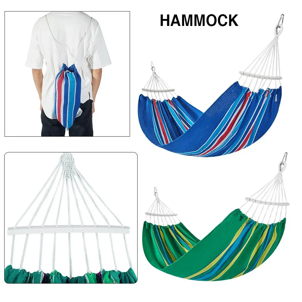 Online 210X150Cm Alas Gantung Kursi Gantung Ayunan Taman Berkemah Kanvas Portabel Luar Ruangan Untuk Perjalanan Backpacking Biru Hijau