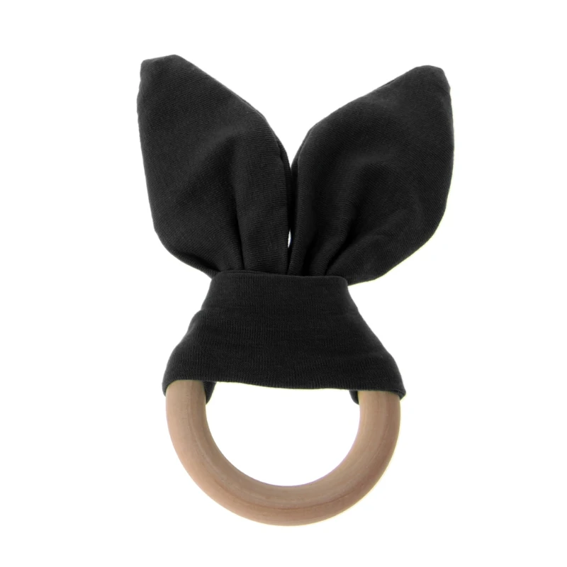 

Bunny Ear Teether Fabric Wooden Teething Ring With Crinkle Material Shower Gift