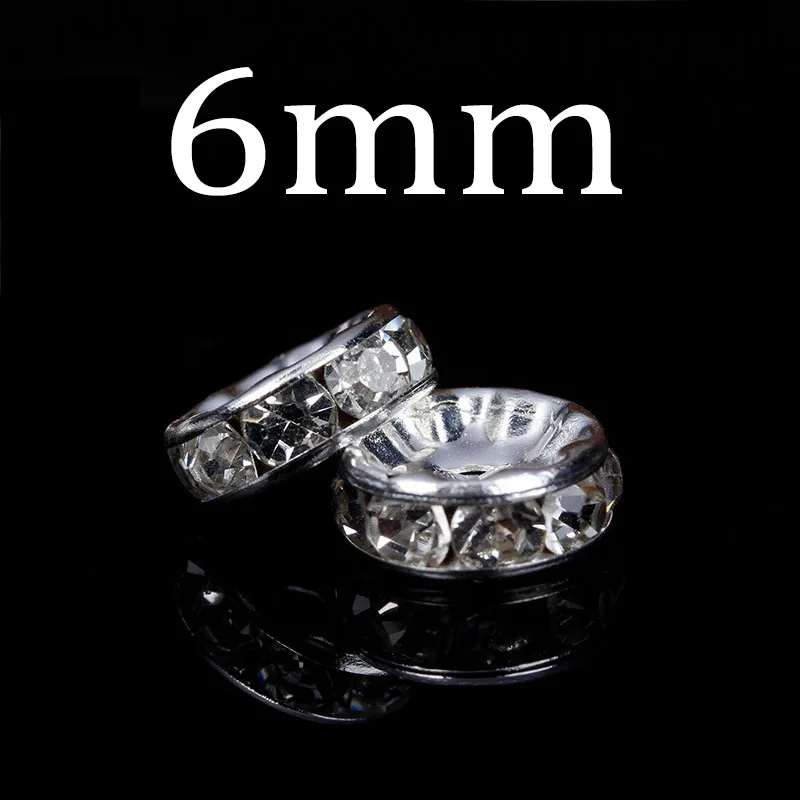 silver 6mm 50 шт./лот, цветные 4, 6, 8, 10 мм, цвет серебро, золото, кристалл, рондели разделительные бусины для изготовления ювелирных изделий, браслет, ожерелья, шайба, бусины - Color: silver 6mm