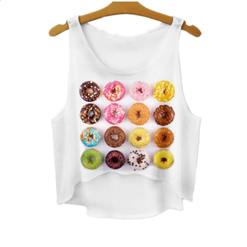 Милый Стильный укороченный топ для отдыха для девочек, жилет с принтом «свитшоты», топ на бретелях, Повседневная футболка, F545