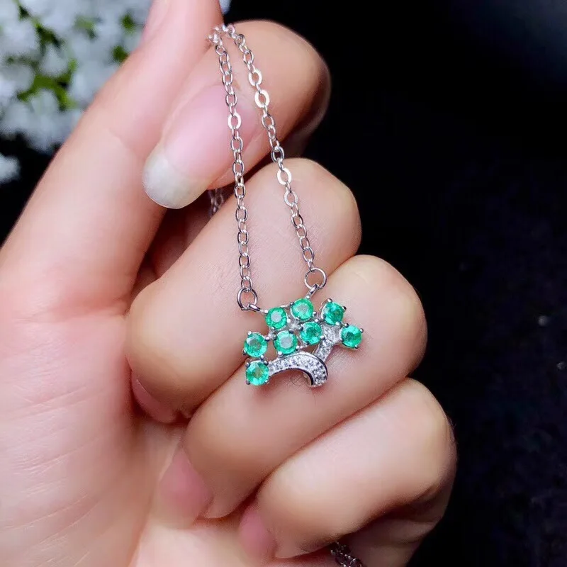 Genuine 925 Sterling Silver Natural Emerald Christmas Tree Pendants&amp Necklace Fashion Fine Jewelry Include the Chain | Украшения и