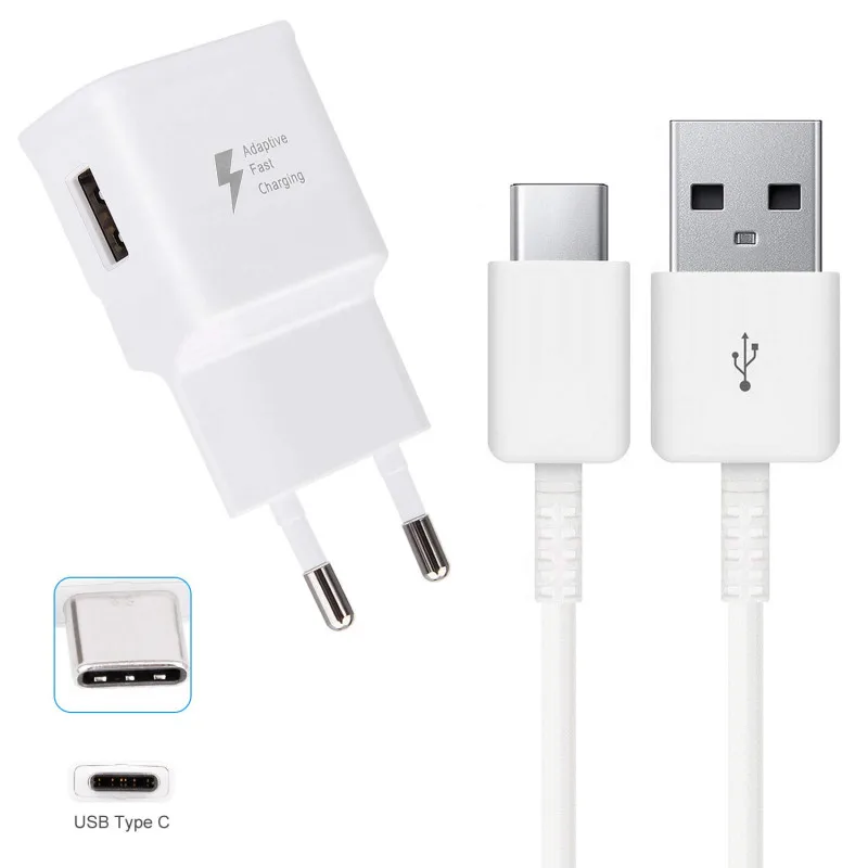 EU Charger and Cable Адаптер для быстрой зарядки samsung galaxy S9 type C для samsung galaxy s10 S9 S8 A8 PLUS Note 8 9 C9pro A9 a50 A8S a6s - Цвет: EU Charger and Cable