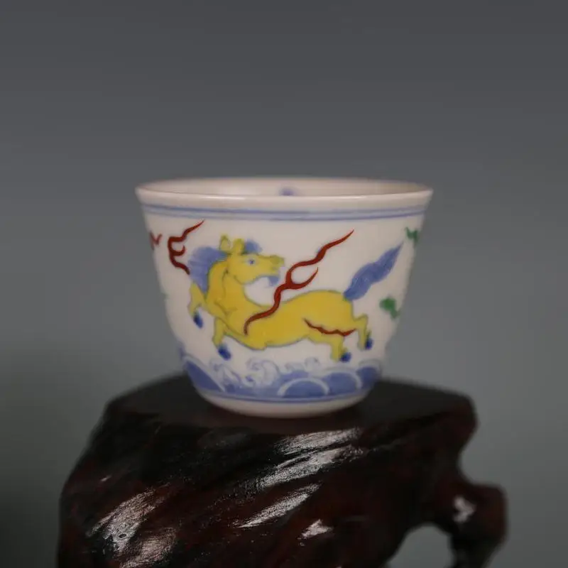 

Antique MingDynasty(ChengHua) porcelain cup,The horse in the sea,DouCai,Hand-painted crafts,Collection&Adornment,Free shipping