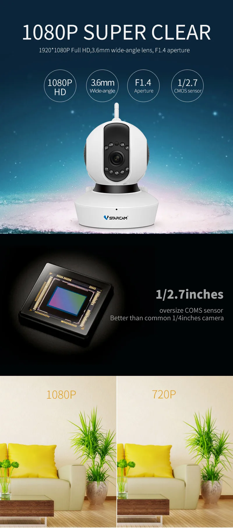 VStarcam C23S Беспроводная ip-камера безопасности WiFi сетевая Поворотная камера с увеличительным объективом PTZ 1080 P Full HD CCTV