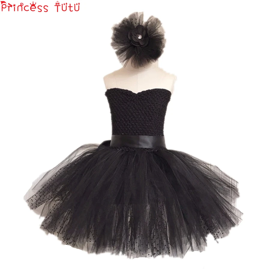 Элегантное Черное Платье-пачка ручной работы с v-образным вырезом для маленьких