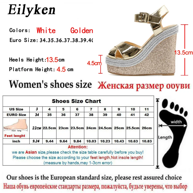Eilyken/модные Клубные женские босоножки на платформе с открытым носком; цвет белый, золотой; босоножки на танкетке с ремешком и пряжкой на высоком каблуке; туфли-лодочки; Размеры 35-40