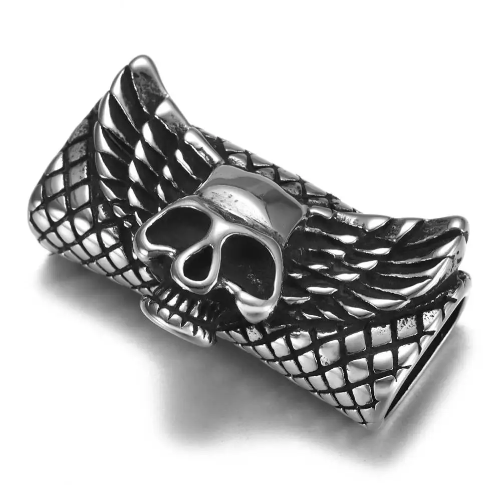 Skull 5 Ползунок из нержавеющей стали, бусины прямоугольной формы, узорчатые, скользящие подвески, подходят 12*6 мм, плоский кожаный DIY мужской браслет, ювелирные изделия, принадлежности для изготовления - Цвет: Skull 5