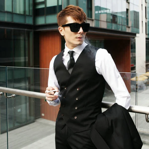 2017 новое поступление мужской костюм пальто тонкий тип черный двубортный жилет